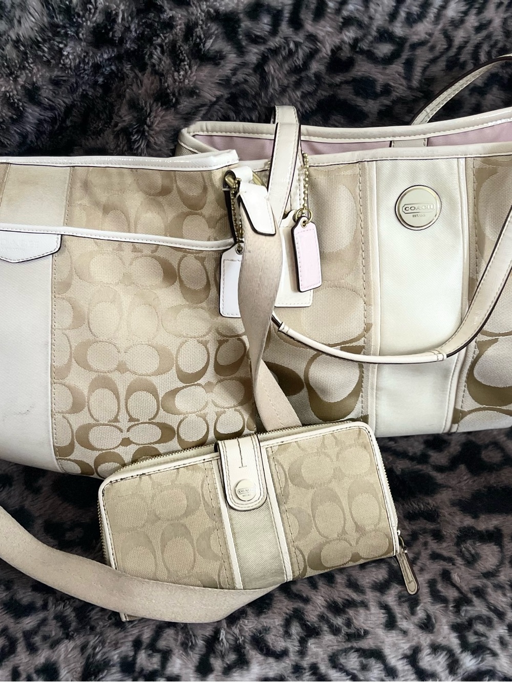 Coach Beige Signature Canvas Tote with Wallet